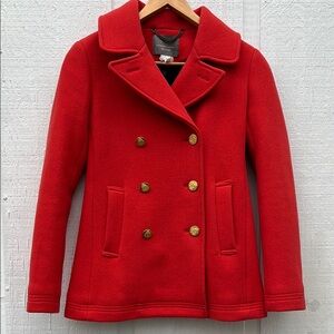J. Crew Orange Double-Breasted Pea Coat Wool Blend